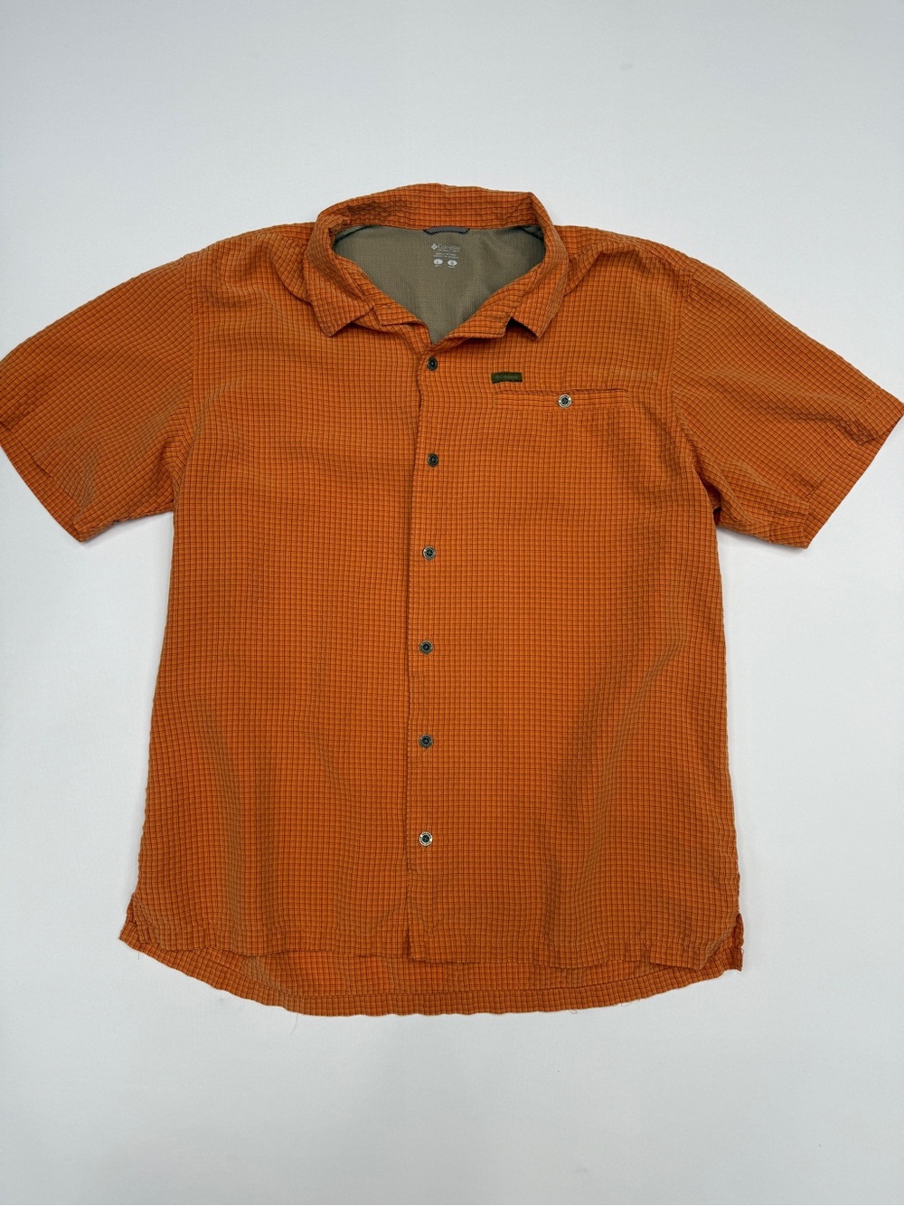 Columbia Men's Omni-Shade Plaid Short Sleeve Button Down Shirt Large Orange